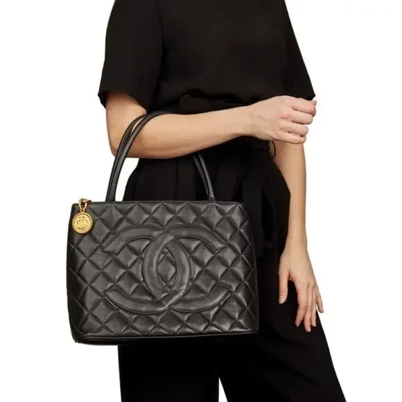 Authentic Chanel Black Calfskin Medallion Tote Handbag - Picture 9 of 10